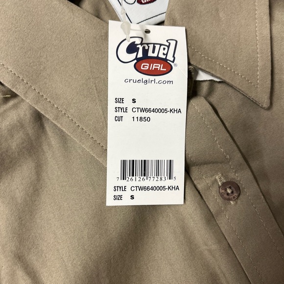 NEW Cruel Girl Button Down Shirt Khaki Tan Girls Size S - Picture 2 of 5